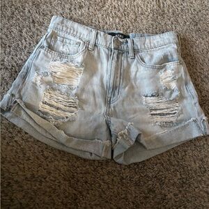 Light Blue Distressed Aero Mom Shorts